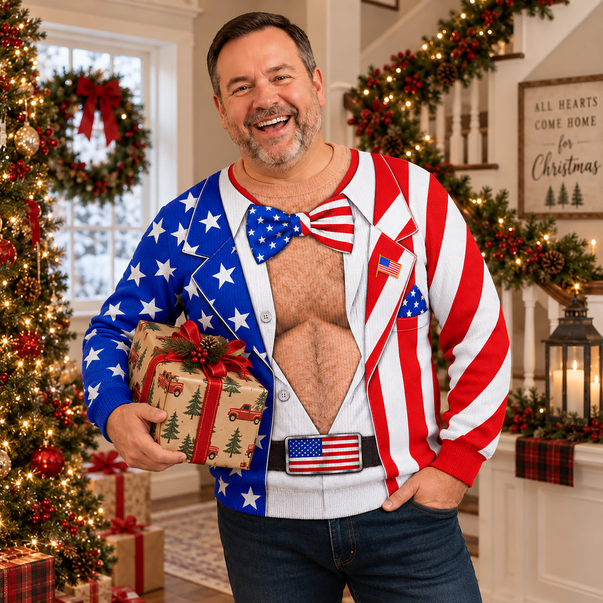Custom Funny US 250th Anniversary Patriotic Ugly Sweater, America Flag Christmas Gift HA75 919160