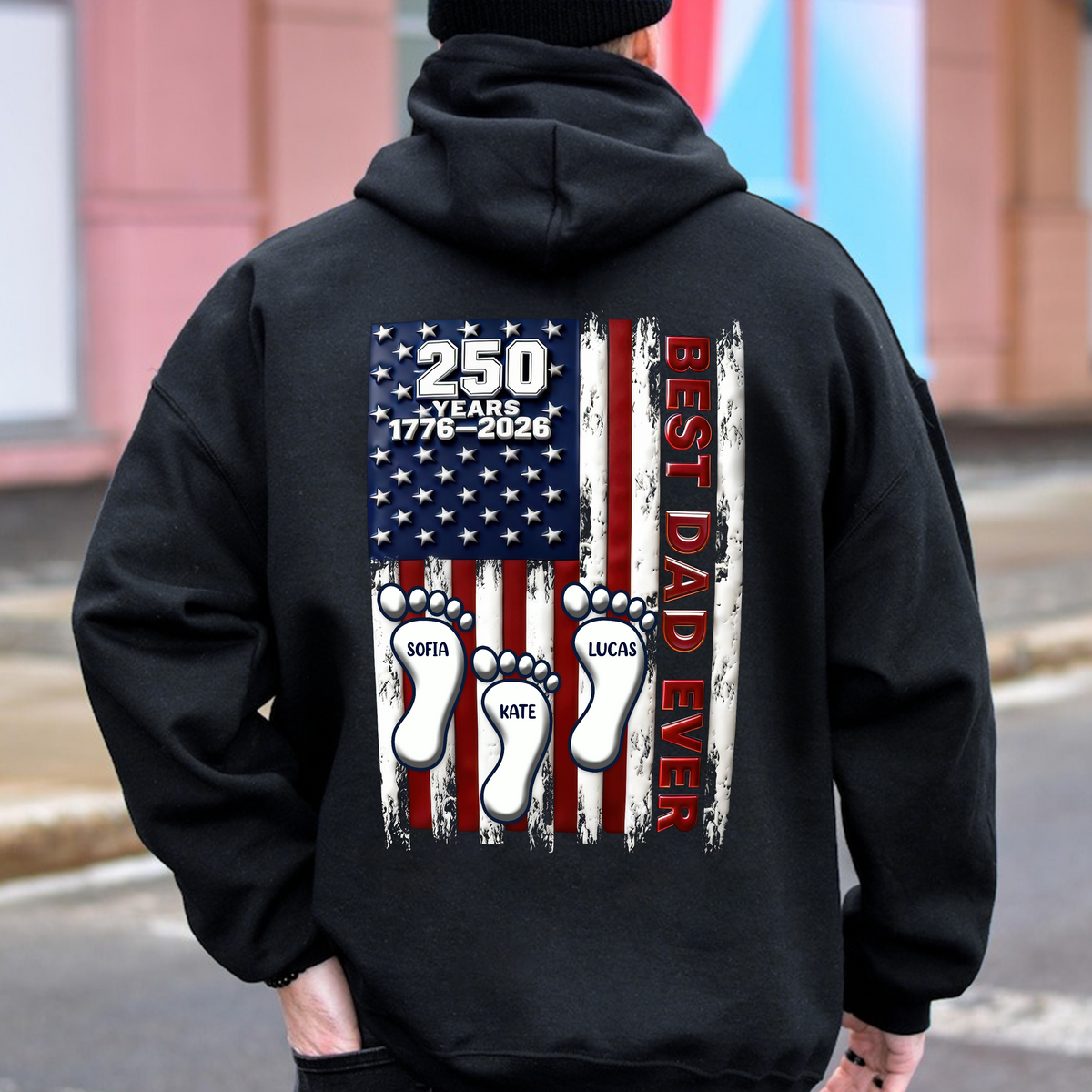 America 250 Best Dad Ever Back Shirt, Custom Footprint Kids Names T-Shirt For Dad CH07 910994
