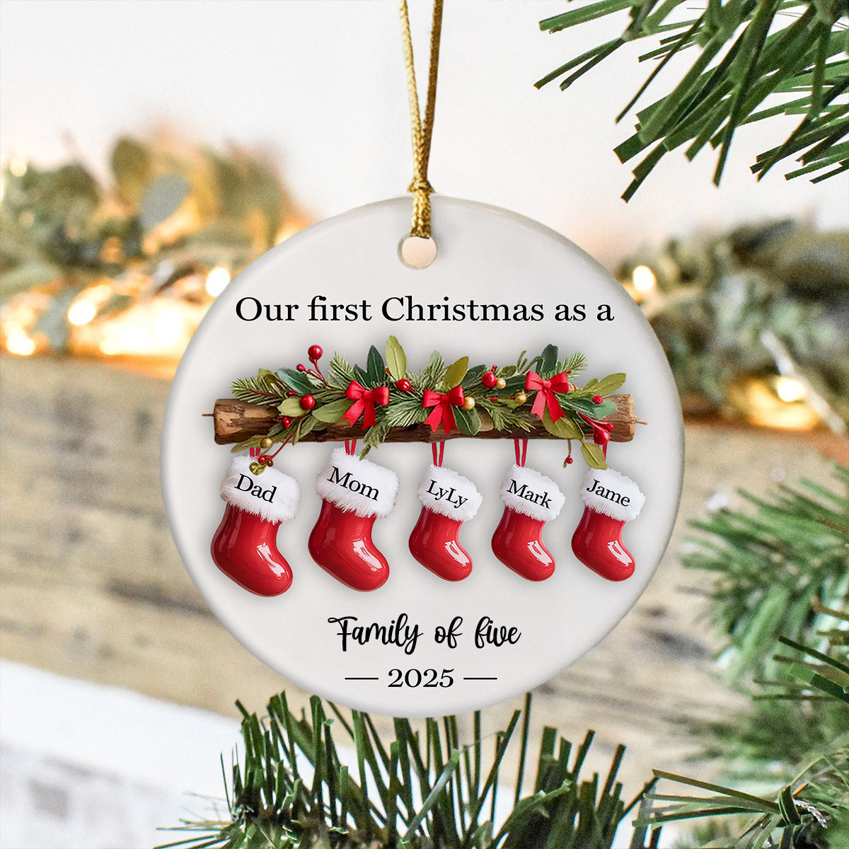 Personalized Our First Christmas As A Family 3D Effect Ceramic Ornament Gift For Family LM32 895721