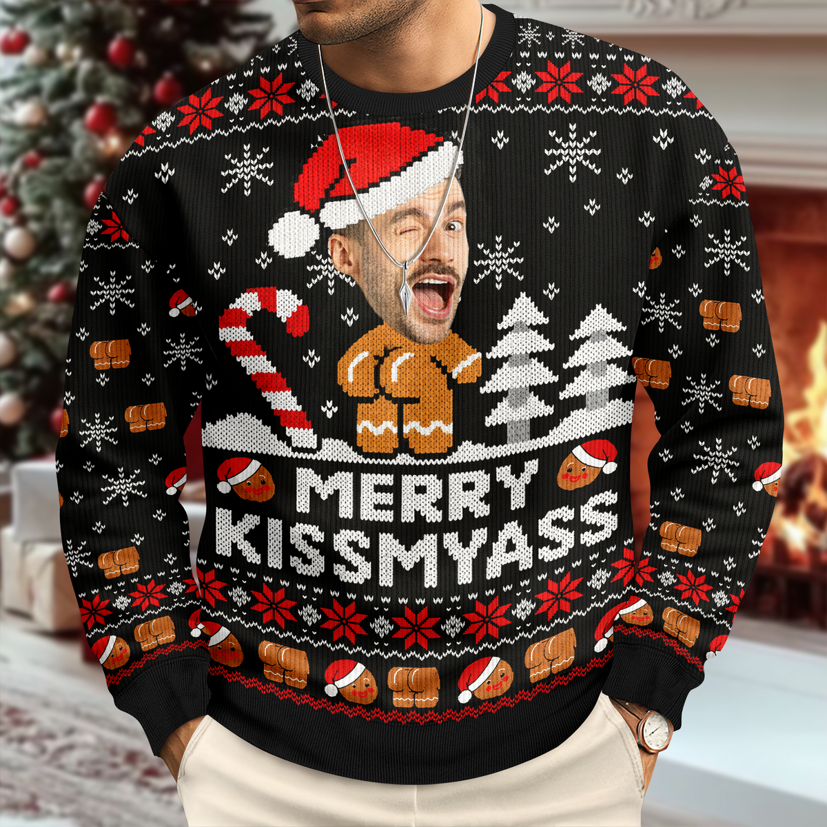 Custom Face Merry Kiss My Ass Ugly Christmas Sweater For Guys TH10 171233