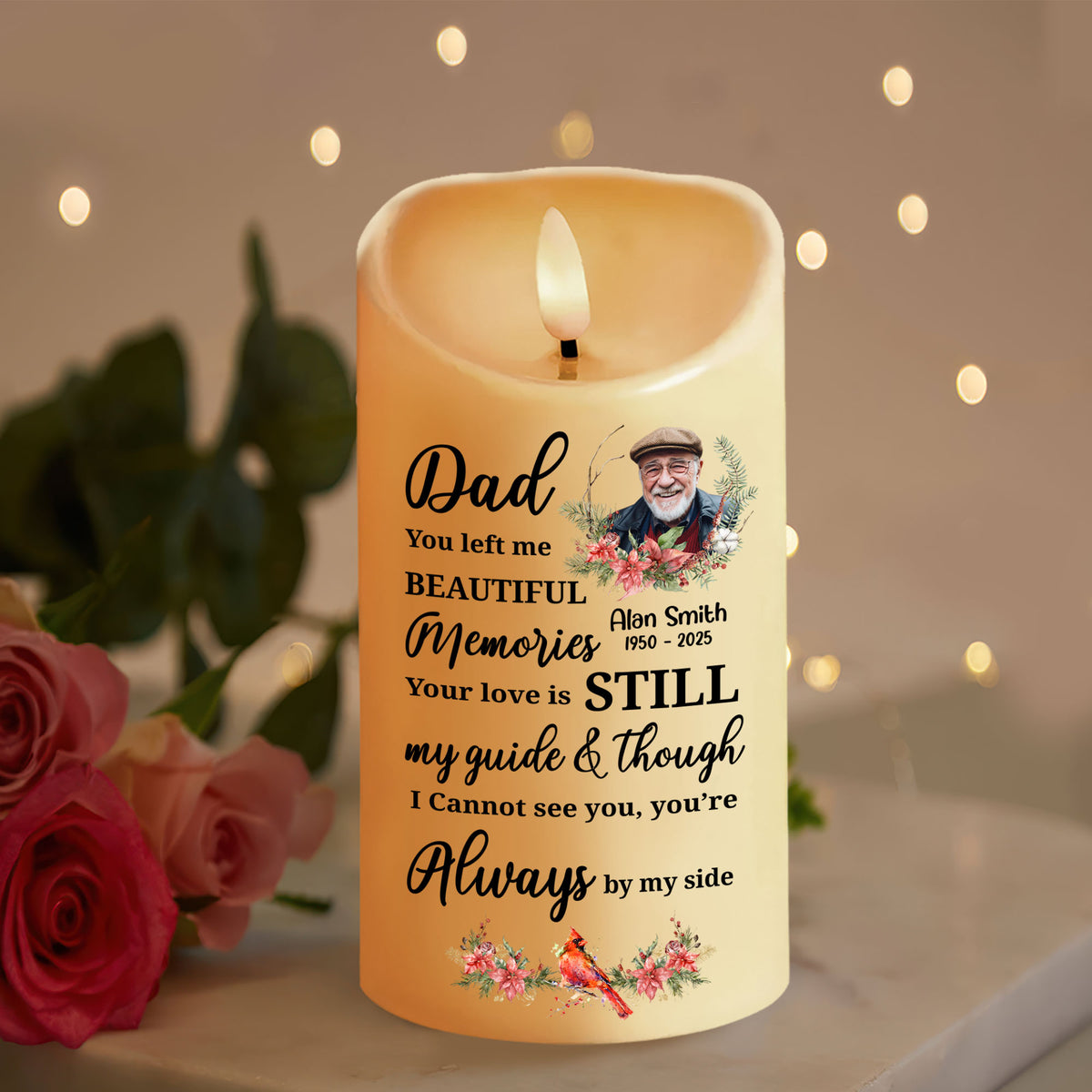 Custom Photo Dad Mom Left Me Beautiful Memories Personalized Led Candle Memorial Gift CH07 895280