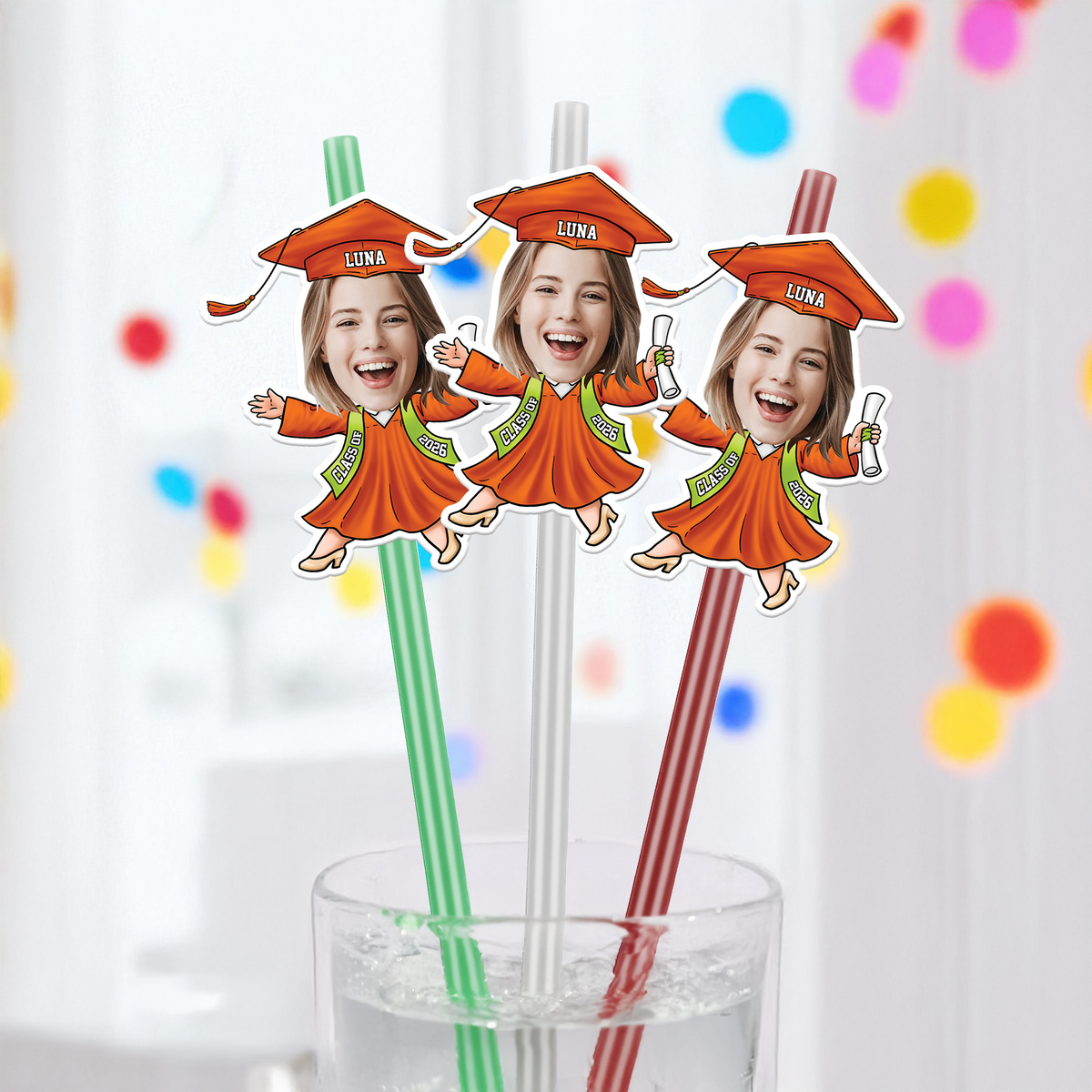 Custom Funny Face Class of 2026 Graduation Decoration Colorful Straws TH10 169129