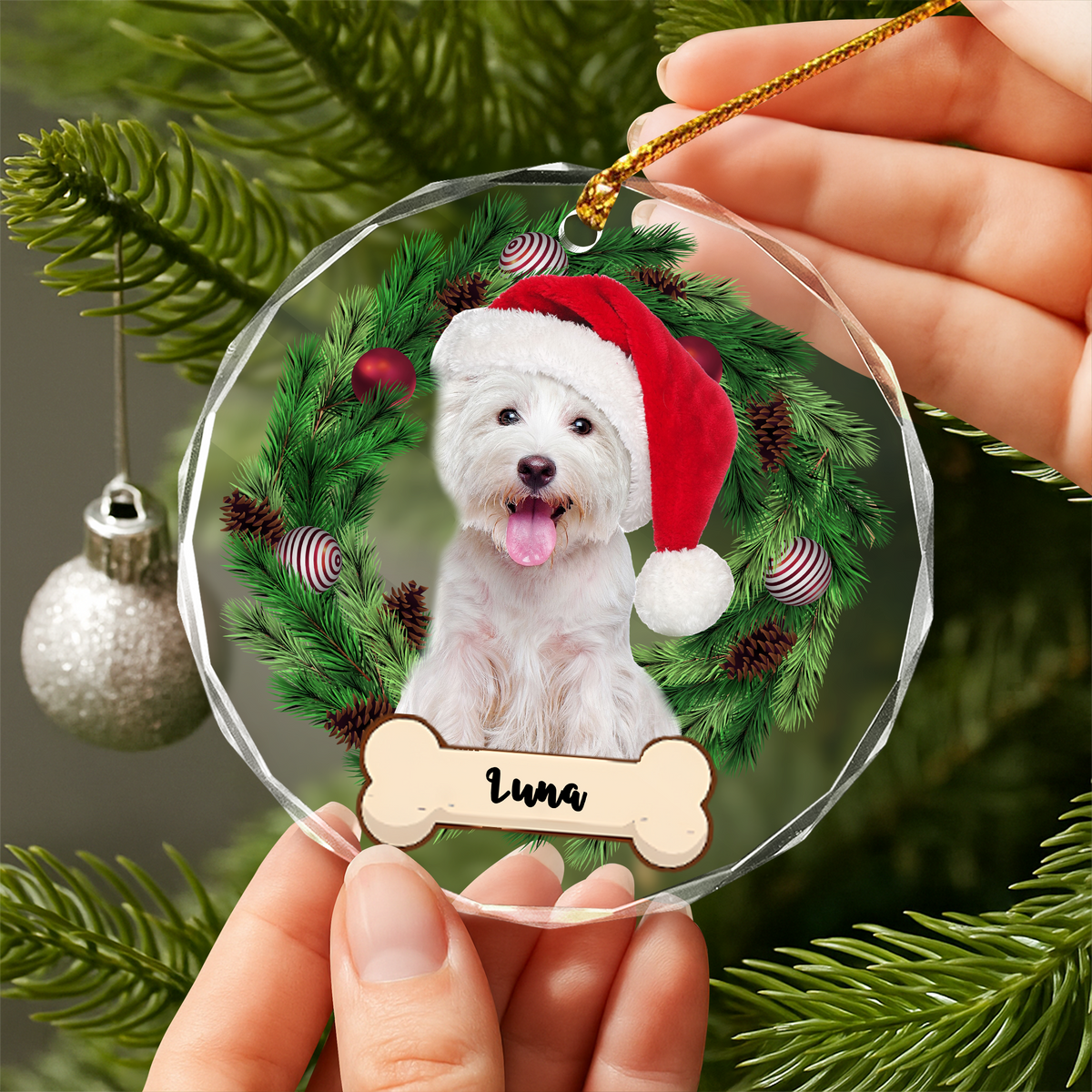 Custom Photo Dog Lovers - Dog Bone Glass Ornament CH07 899698
