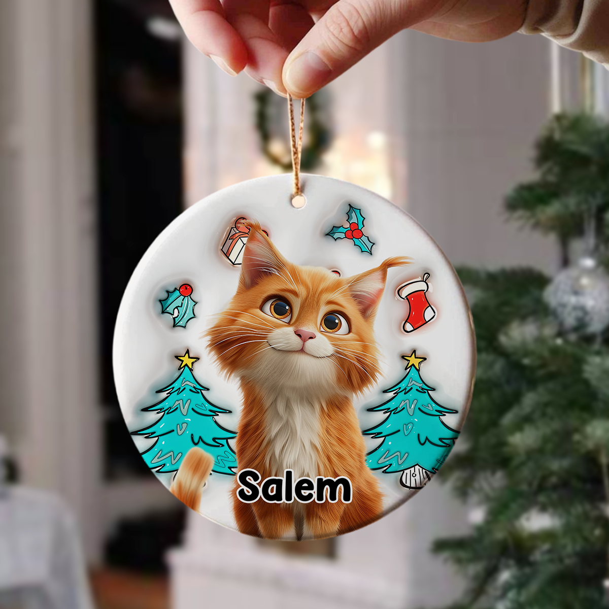 Cat Is Santa 3D Inflated Effect Ceramic Ornament Personalized Gift For Cat Lovers HO82 894682