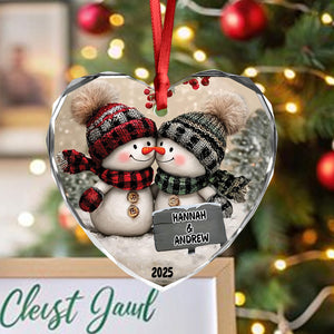 Personalized Couple Snowman Heart Glass Ornament Gift For Couple LM32 897391