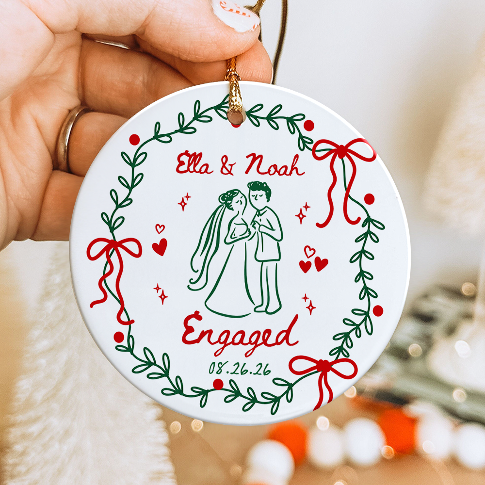 Personalized Couple Names & Date Engaged Christmas Ceramic Ornament Gift for Couples HO82 903586
