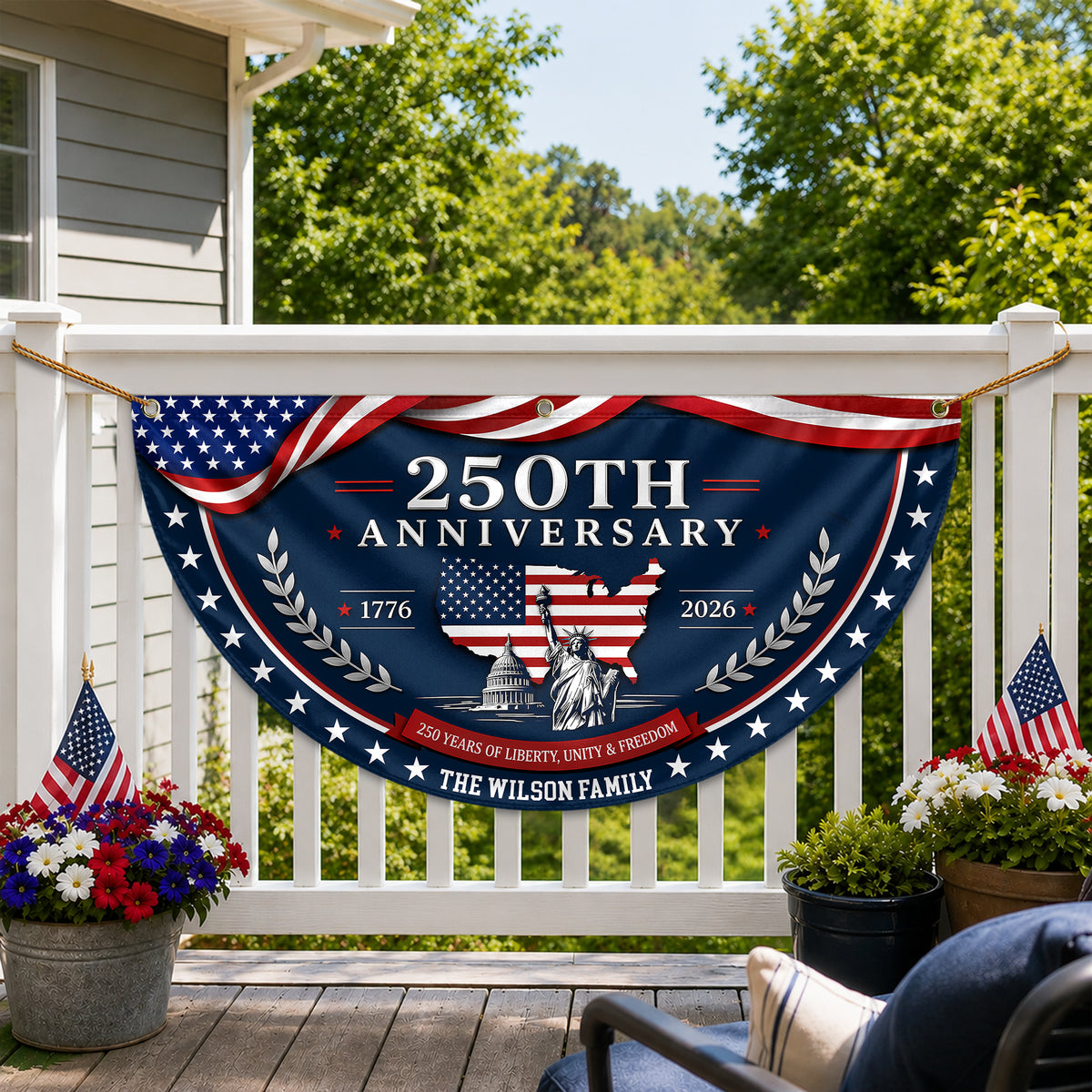 Custom Family Name US 250 Years of Liberty, Unity & Freedom 1776-2026 Non-Pleated Fan Flag TH10 170229