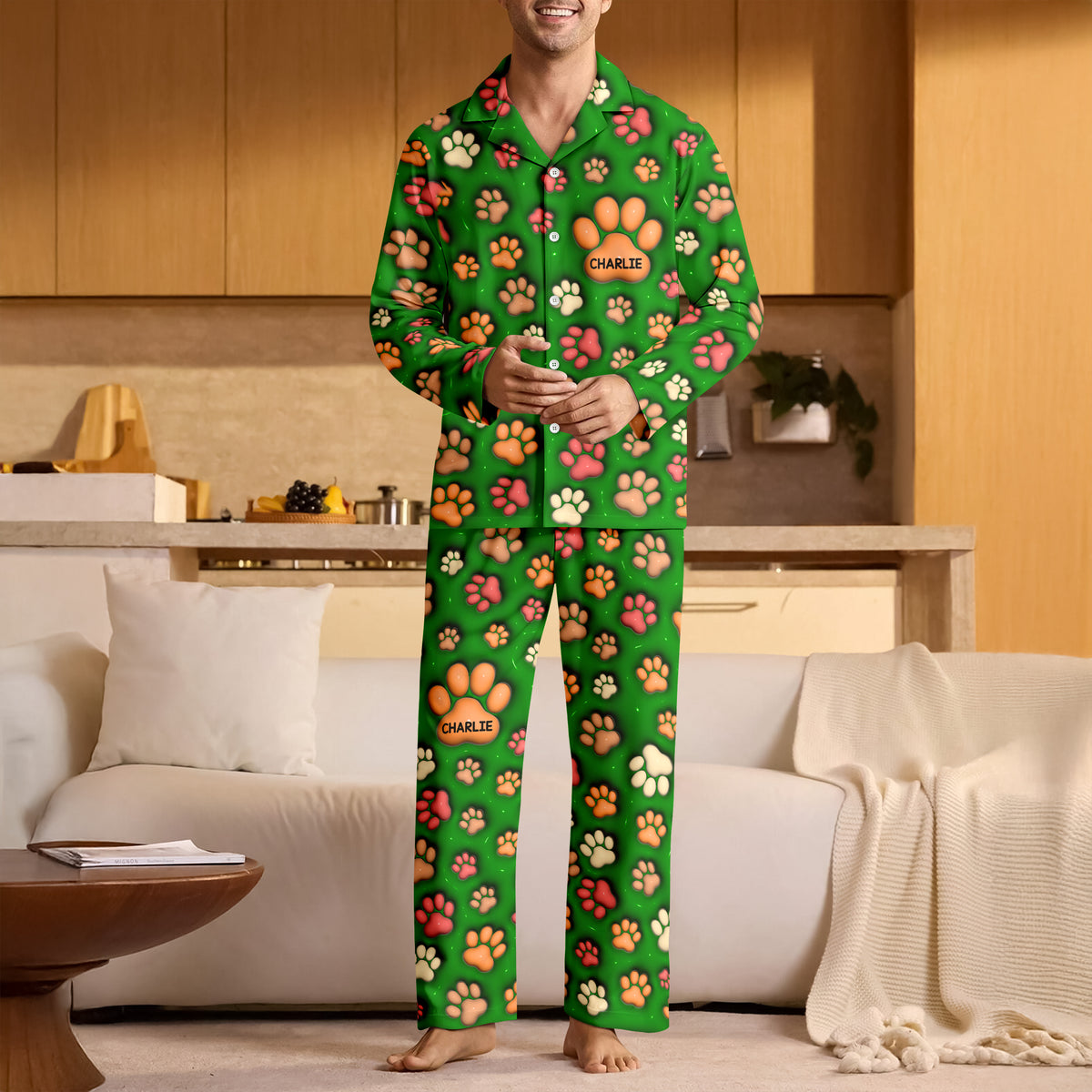Custom Name On Dog Paw 3D Effect Pajamas For Christmas TH10 896447