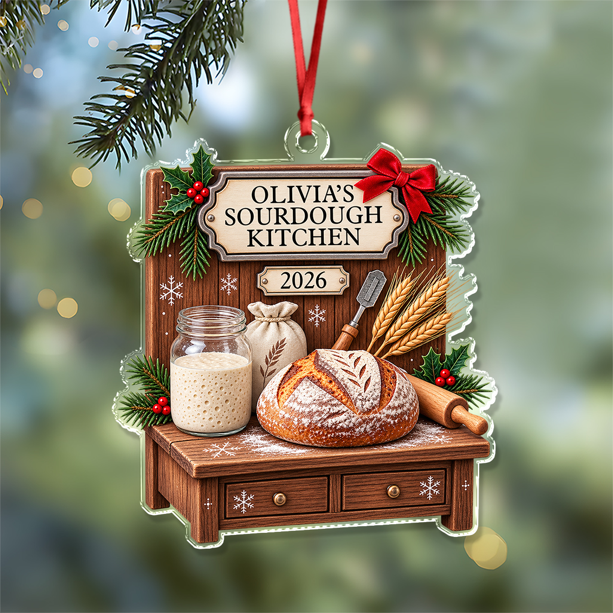 Custom Name Bread Baker Xmas Decor 2026 Acrylic Ornament Gift for Sourdough Lover TH10 171137