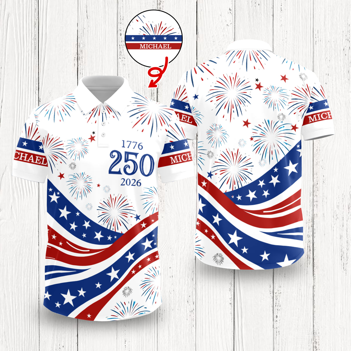 Custom Name USA 250th Anniversary 1776-2026 Polo Shirt - 4th of July Patriotic Gift HO82 901706