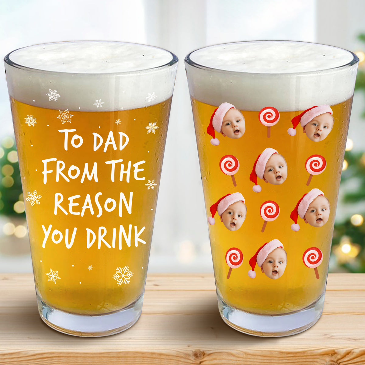 Custom Photo To Dad From The Reasons You Drink Print Beer Glass For Christmas HO82 894370