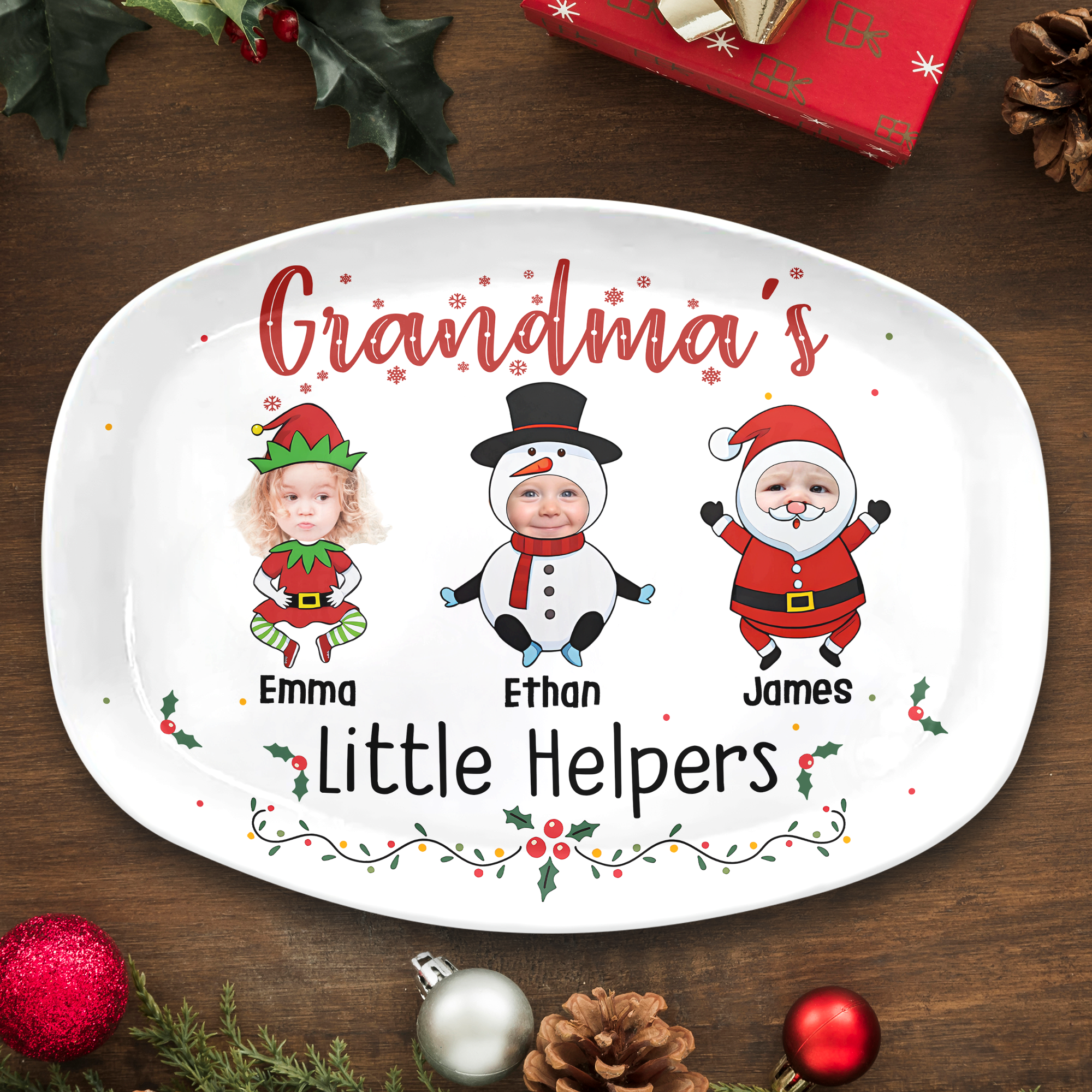 Custom Photo Grandma Little Helpers - Personalized Platter Christmas Gift For Mom And Grandma CH07 896312