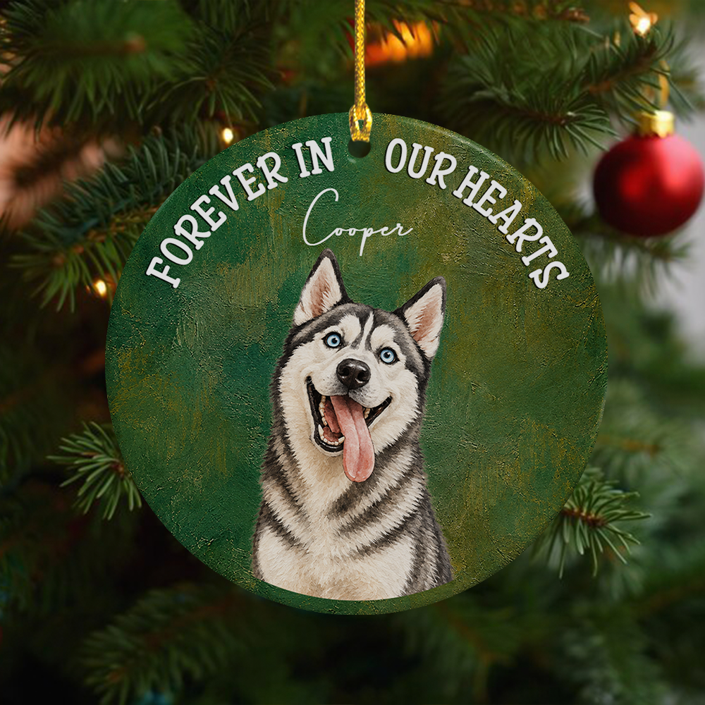 Custom Dog Photo Forever In Out Hearts Ceramic Ornament For Christmas Decor TH10 171199
