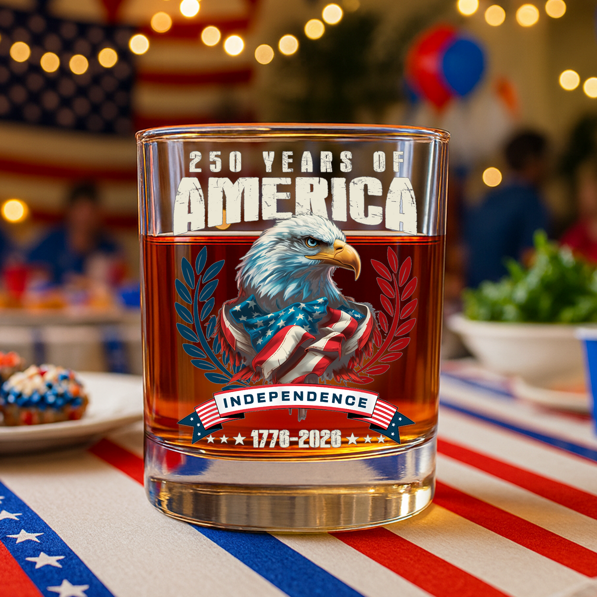 America 250 Years Eagle Independence Day Patriotic Whiskey Glass LM32 895261