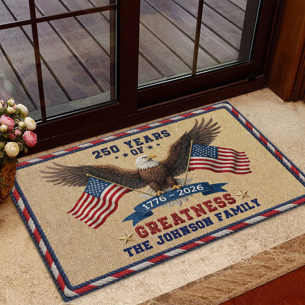Personalized Family Name 250 Years Of Freedom USA Patriotic Faux Pattern Doormat - 2D Printed Not Embroidered Patriotic America Decor HO82 901580