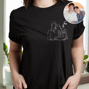 Custom Portrait Photo Drawing Style Couple Dark Shirt Gift For Valentine's Day HO82 900746