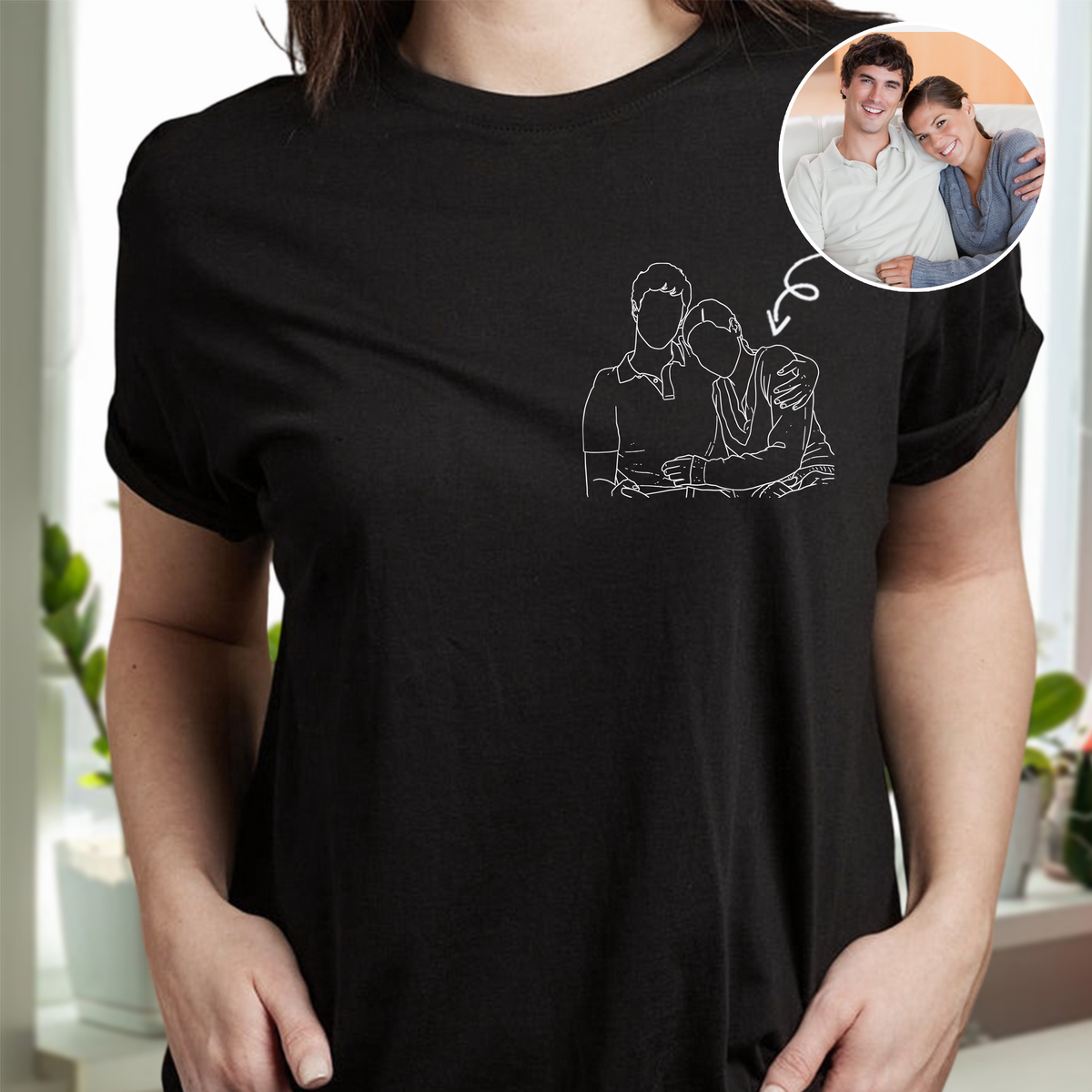 Custom Portrait Photo Drawing Style Couple Dark Shirt Gift For Valentine's Day HO82 900746