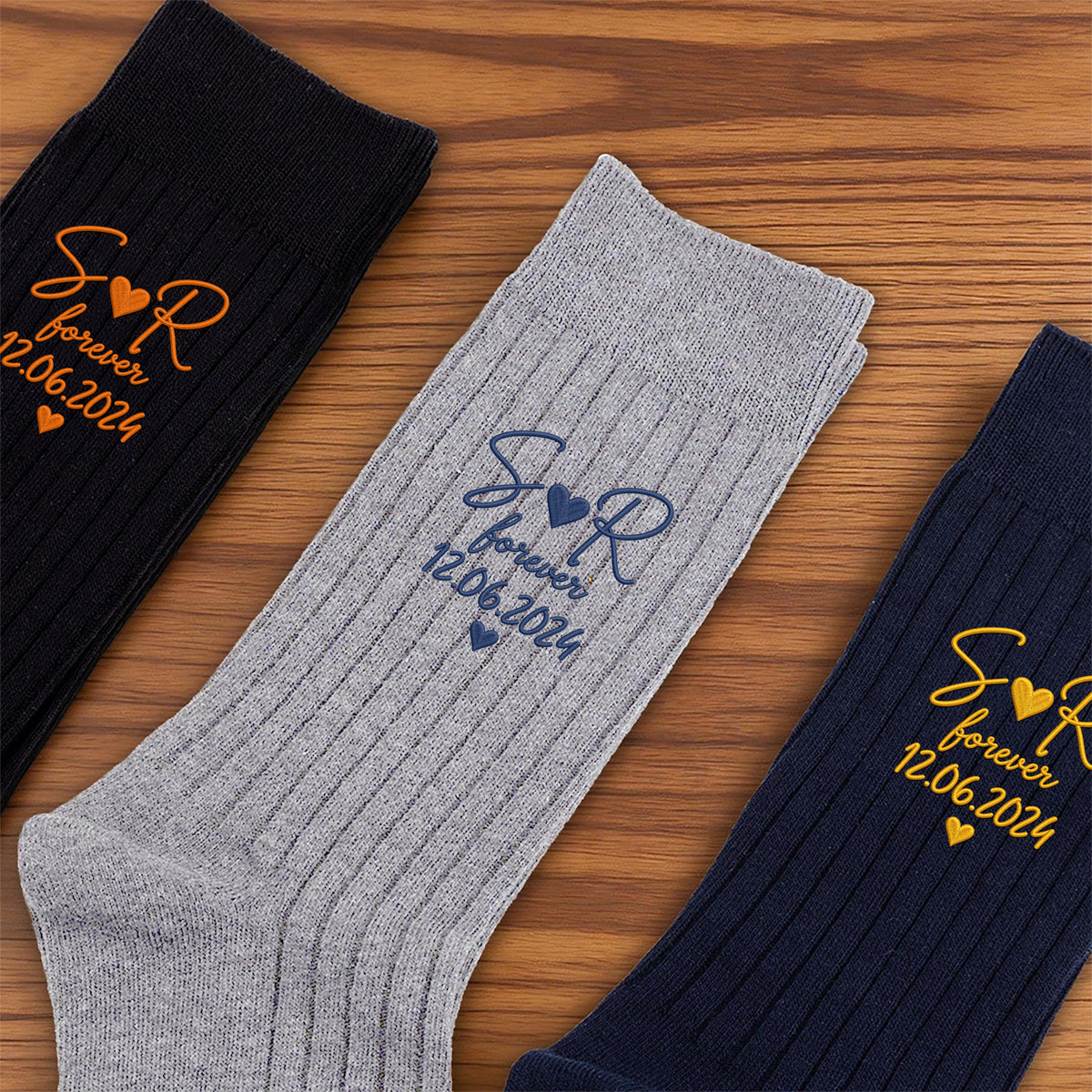 Personalized Date & Initials Embroidered Socks Couple Gift HA75 922214