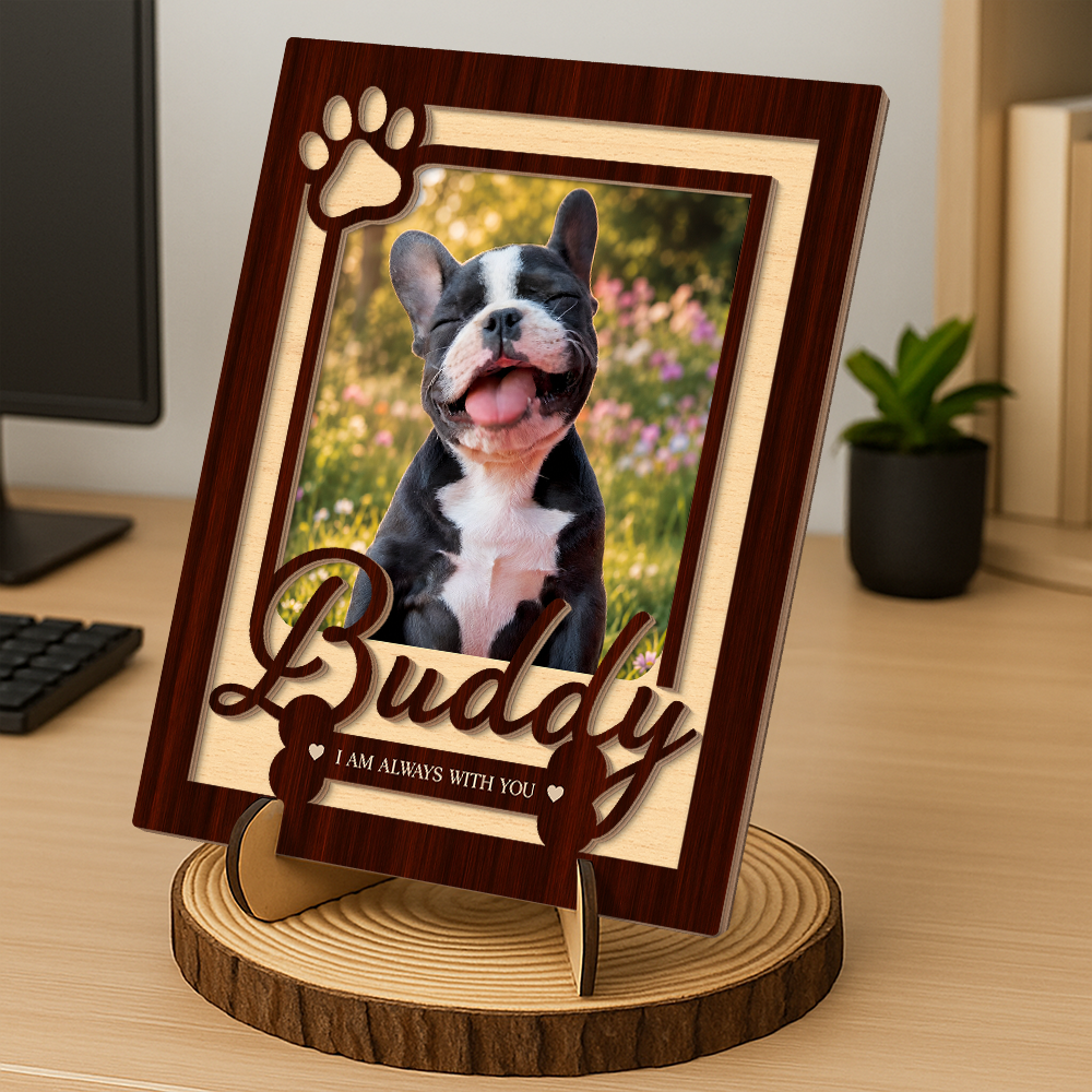 Personalized Pet Memorial Photo Frame, Custom Dog Loss Wooden Sign, Paw Print Picture Plaque HO82 903034