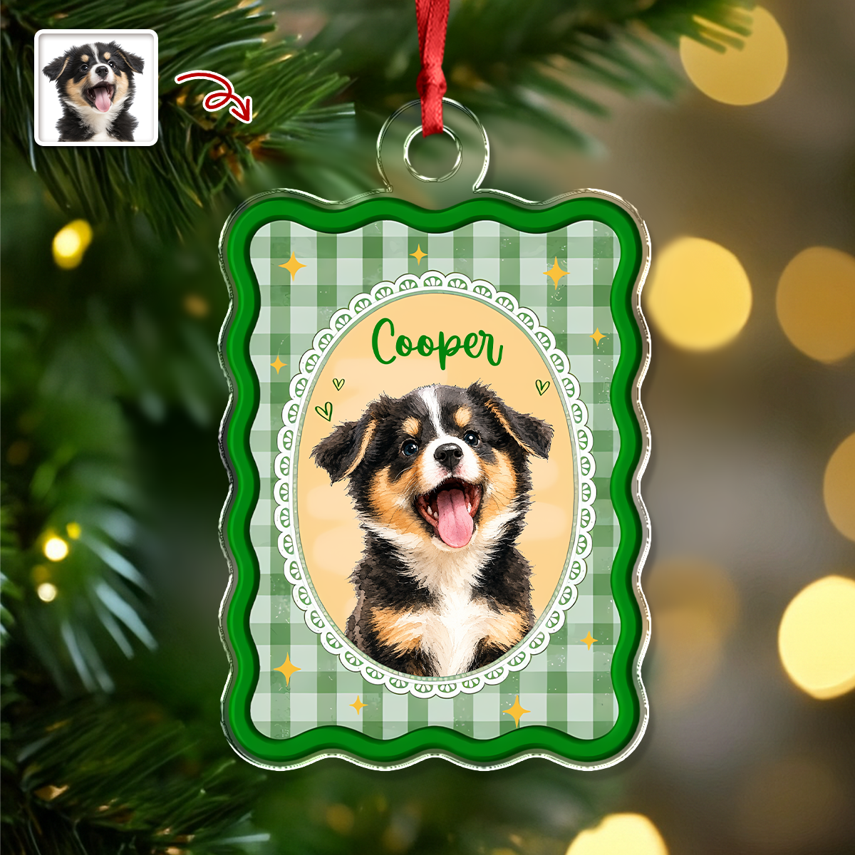 Custom Photo Cute Dog Cat Vintage Frame Acrylic Ornament, Christmas Keepsake for Pet Lovers HA75 919414