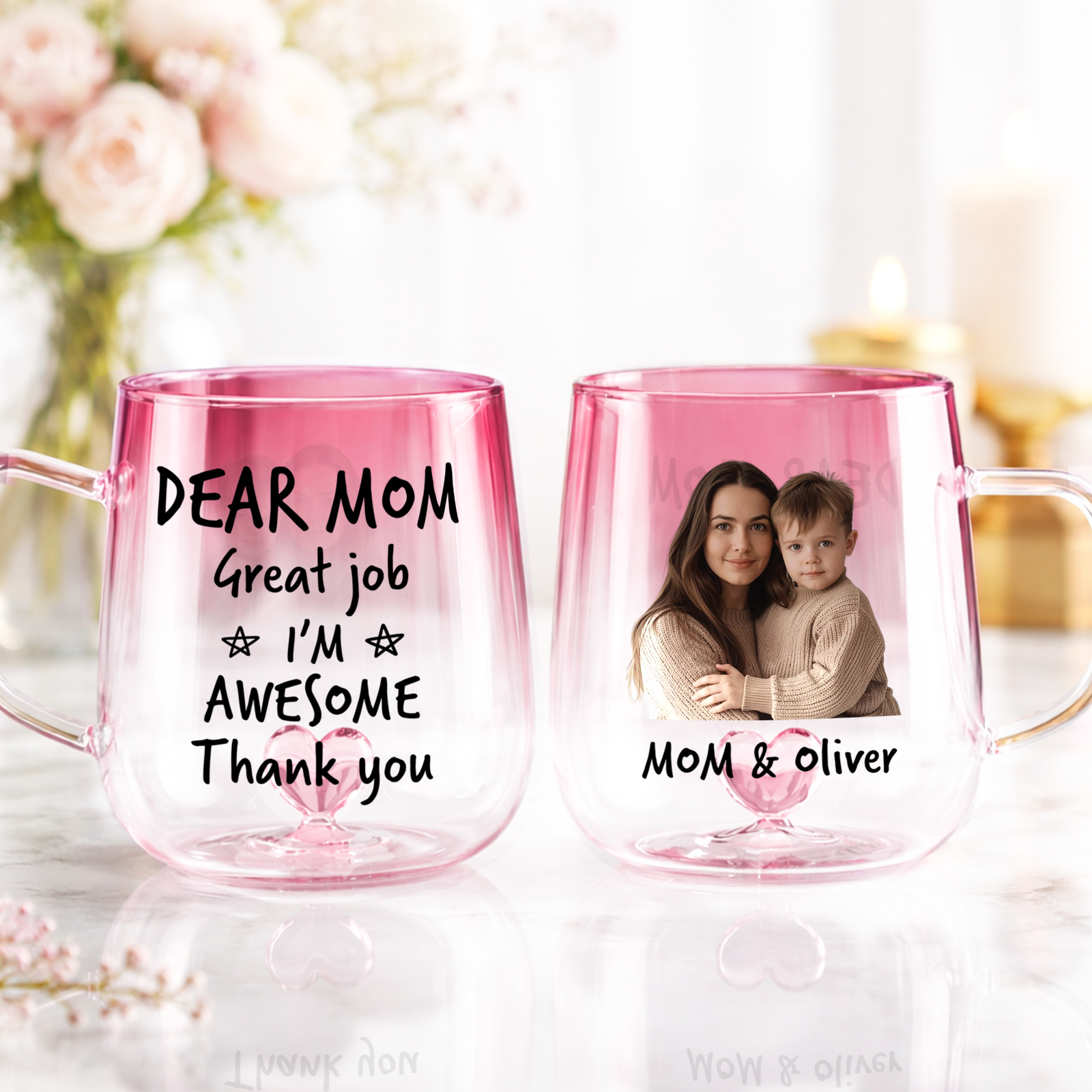 Custom Photo Dear Mom I Am Awesome Pink Gradient Glass Mug HO82 901790