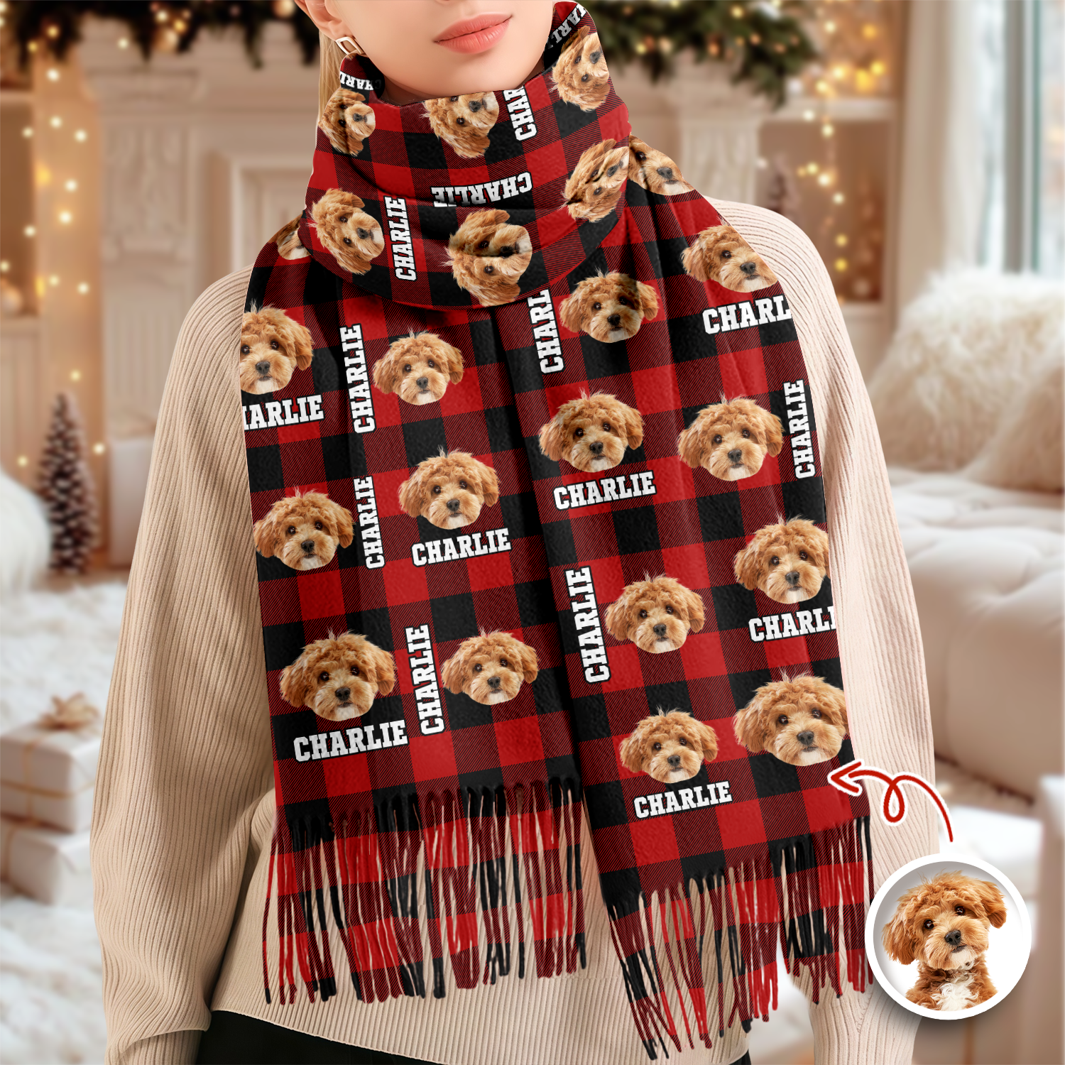 Custom Photo Name Dog Cat Men And Women's Wool Scarf Christmas Gift For Pet Lovers LM32 897477