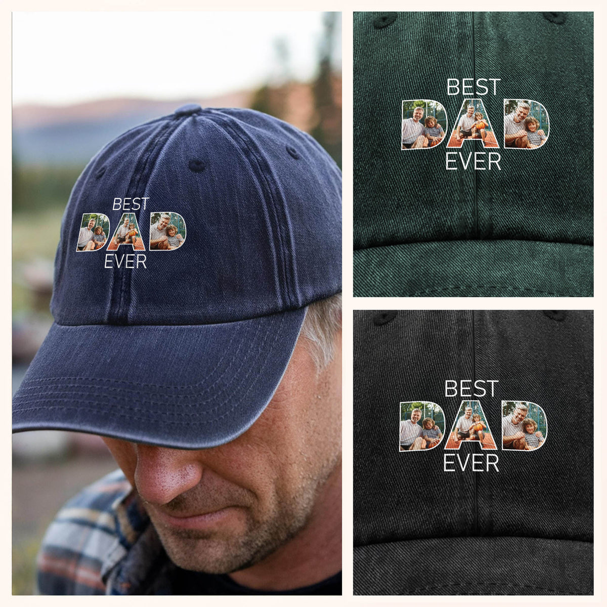 Custom Photo Best Dad Ever Washed Baseball Denim Cap TH10 894423