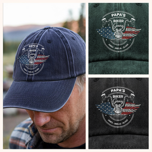 Personalized Grandpa's Biker Gang Washed Baseball Denim Cap CH07 896634