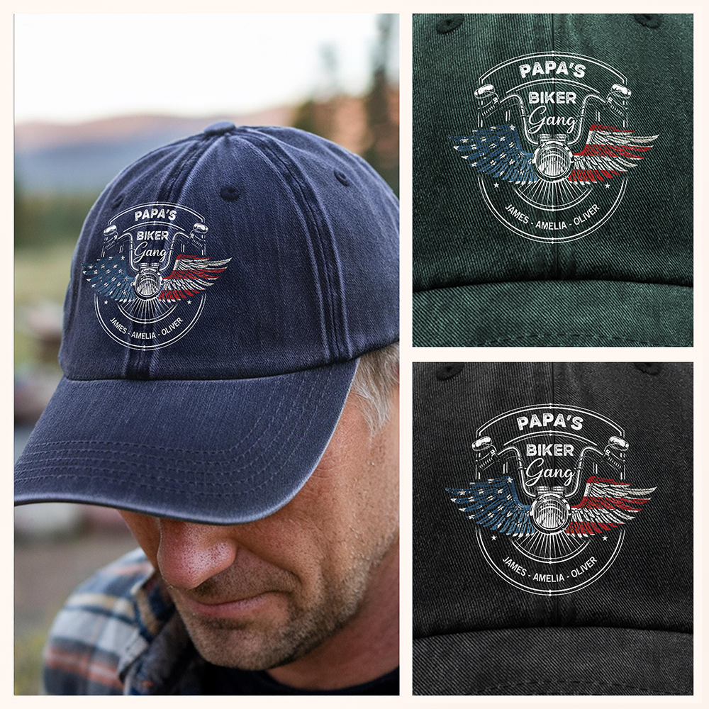 Personalized Grandpa's Biker Gang Washed Baseball Denim Cap CH07 896634