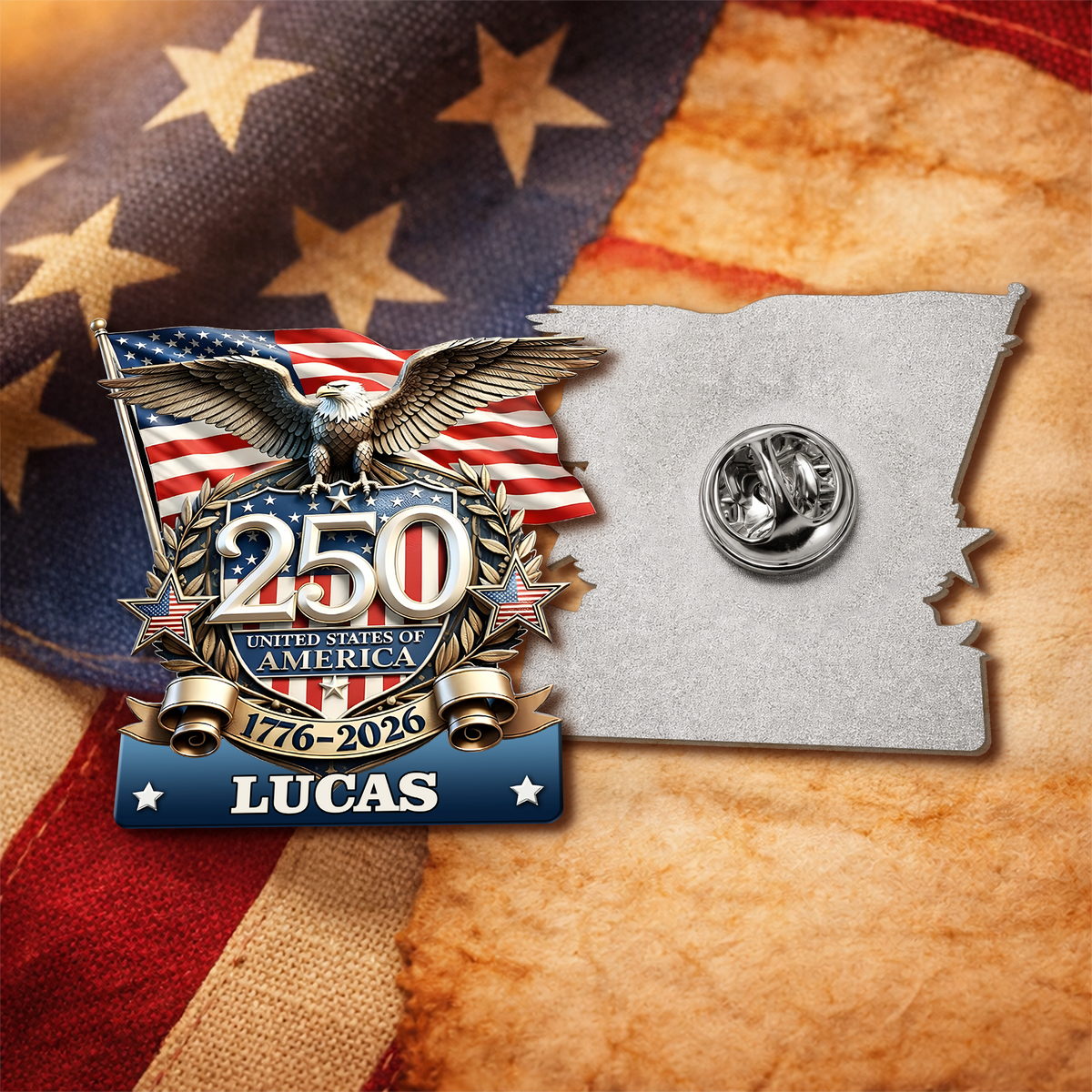 Custom Name United States Of America 250th Anniversary 1776-2026 Eagle Stainless Steel Metal Pin LM32 899535