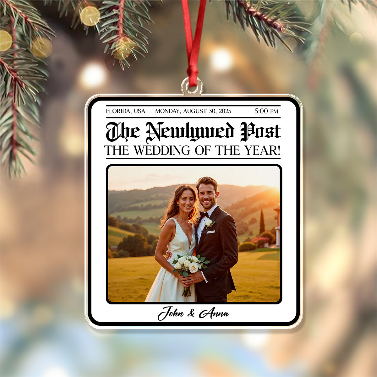 Custom Photo The Newspaper Newlywed Post Acrylic Ornament Christmas Gift For Couples, Husband, Wife HO82 894832