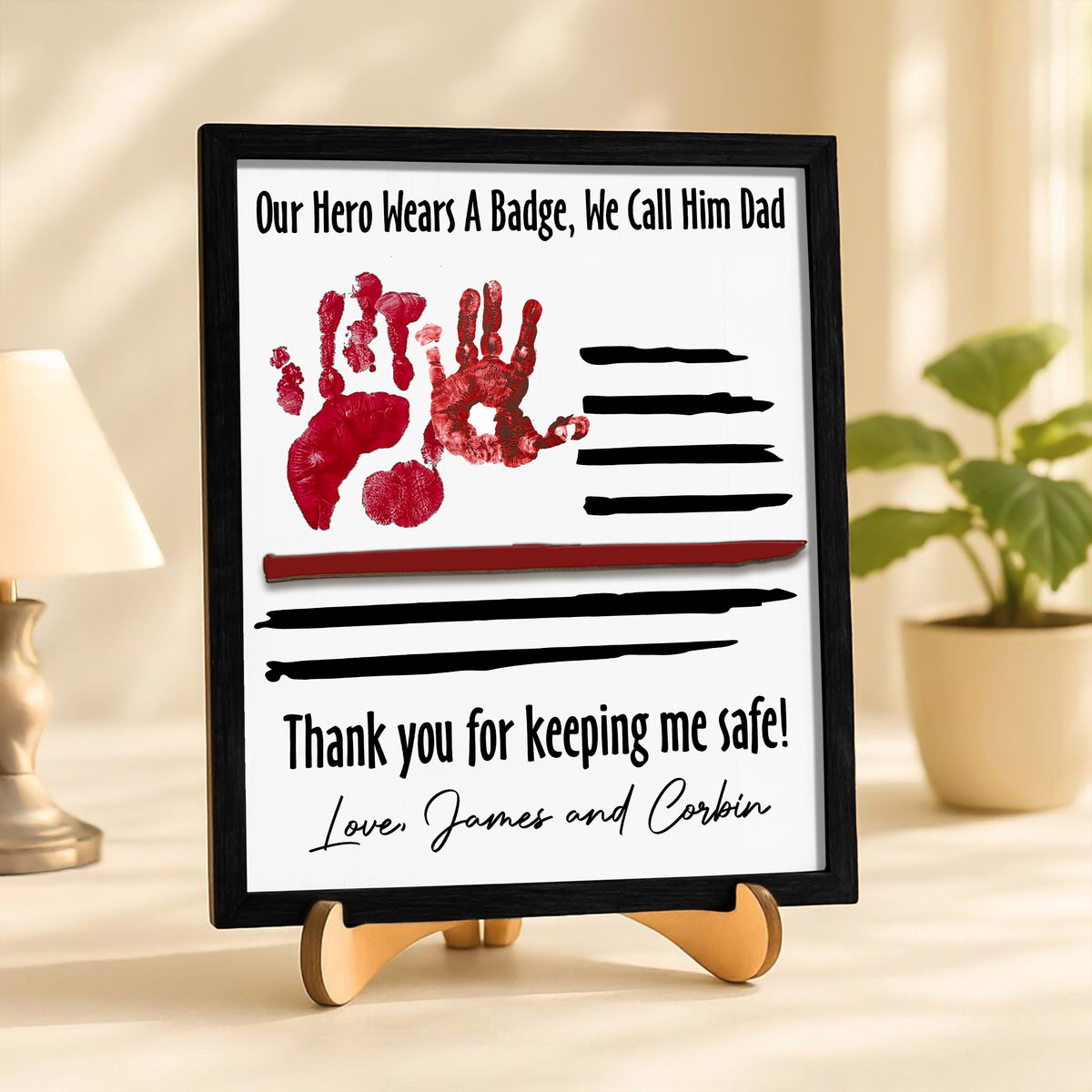 Custom Kid Hand Down Thank To Dad 2-Layered Wooden Plaque With Stand LM32 893555