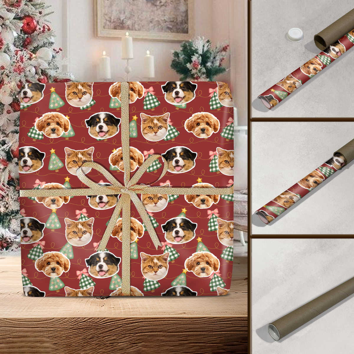 Custom Pet Photo Christmas Tree Wrapping Paper For Pet Lovers LM32 670573
