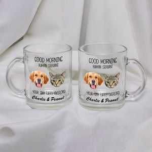 Custom Photo Good Morning Human Servant For Dog Cat Lovers Glass Mug HO82 891120