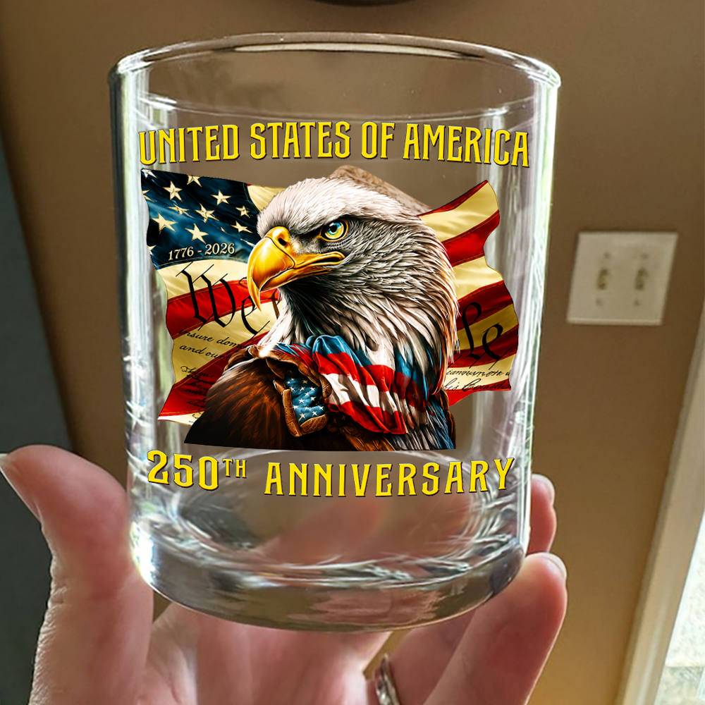 Custom Family Name United States Of America 1776-2026 250th Anniversary Eagle Whiskey Glass LM32 669349