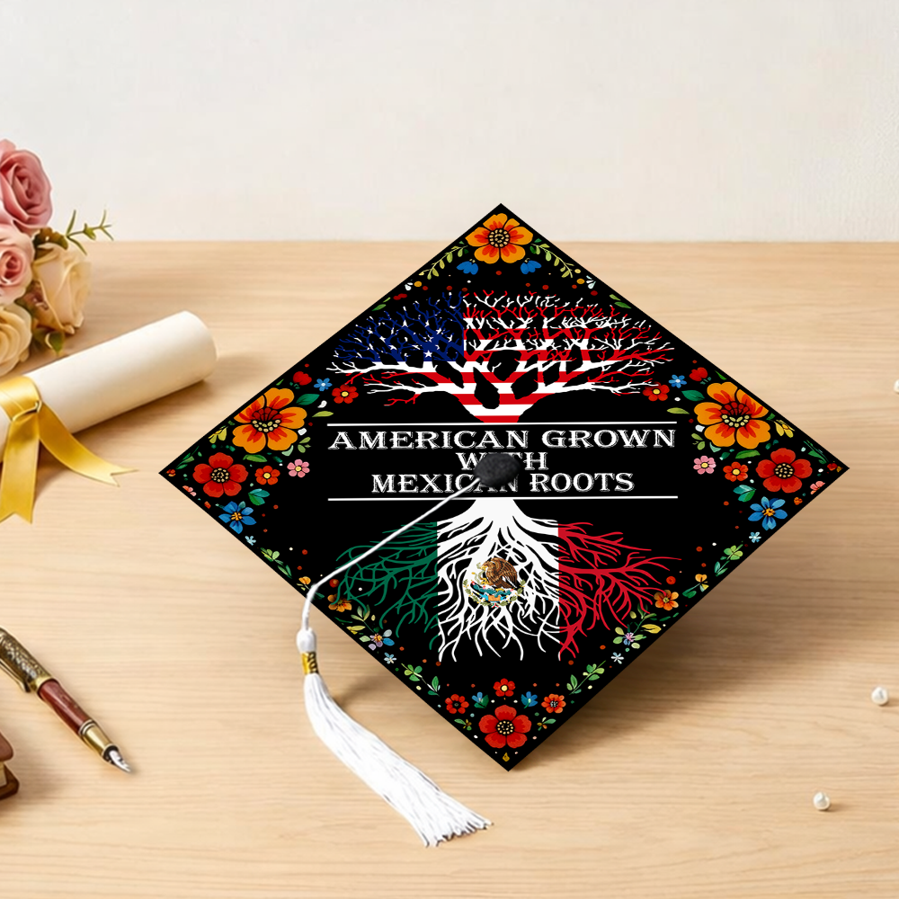 American Grown With Mexican Roots Graduation Cap Topper Decoration TH10 169221
