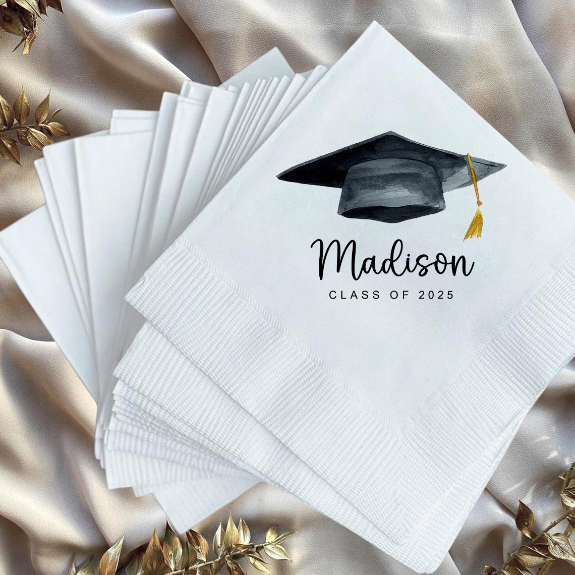 Personalized Graduation Napkins - Class of 2026 Grad Cap Party Beverage Cocktail Napkins LM32 899755