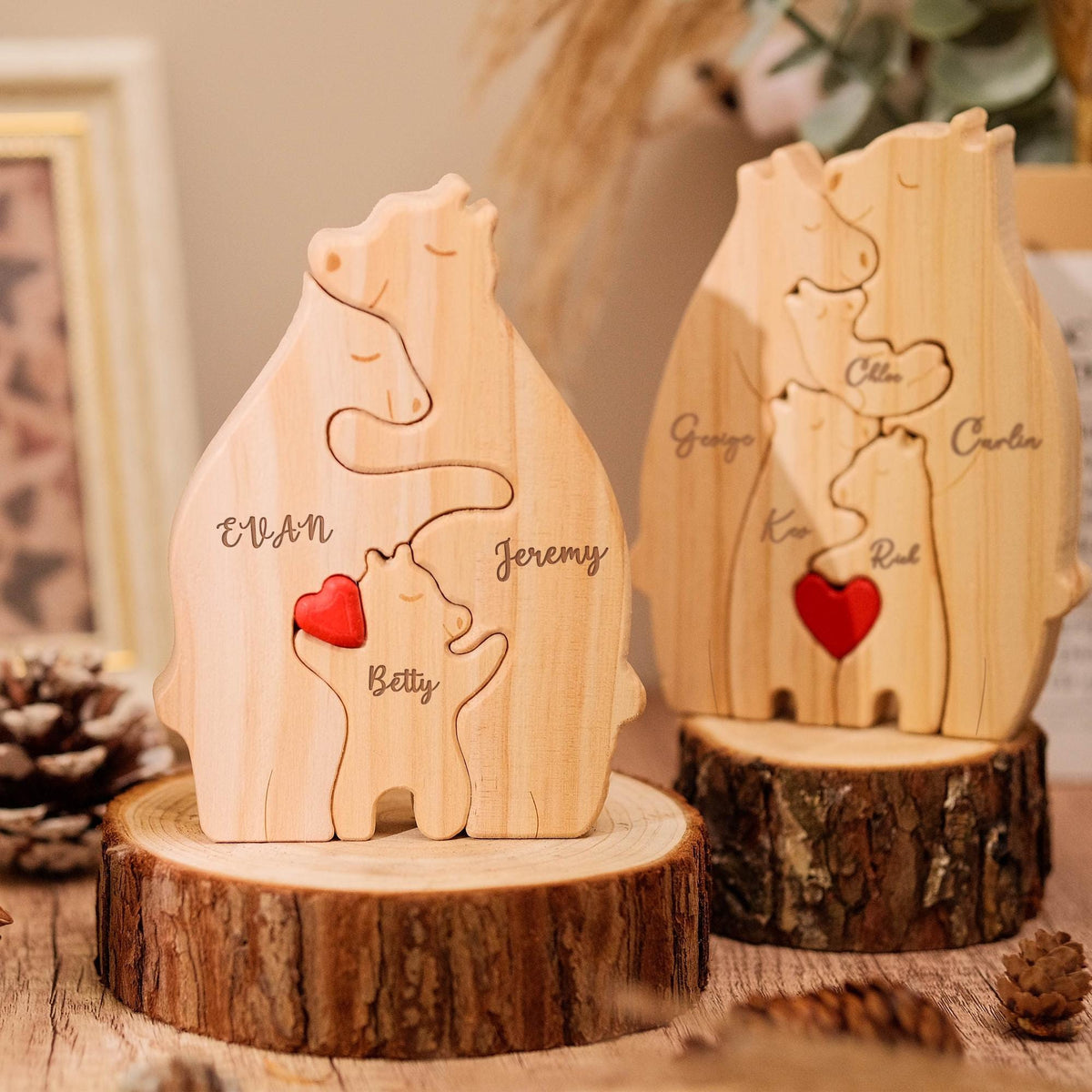 Custom Bear Family Shaped Wooden Puzzle - Personalized Engraved Family Name Puzzle Mother's Day, Father's Day Gift CH07 910792