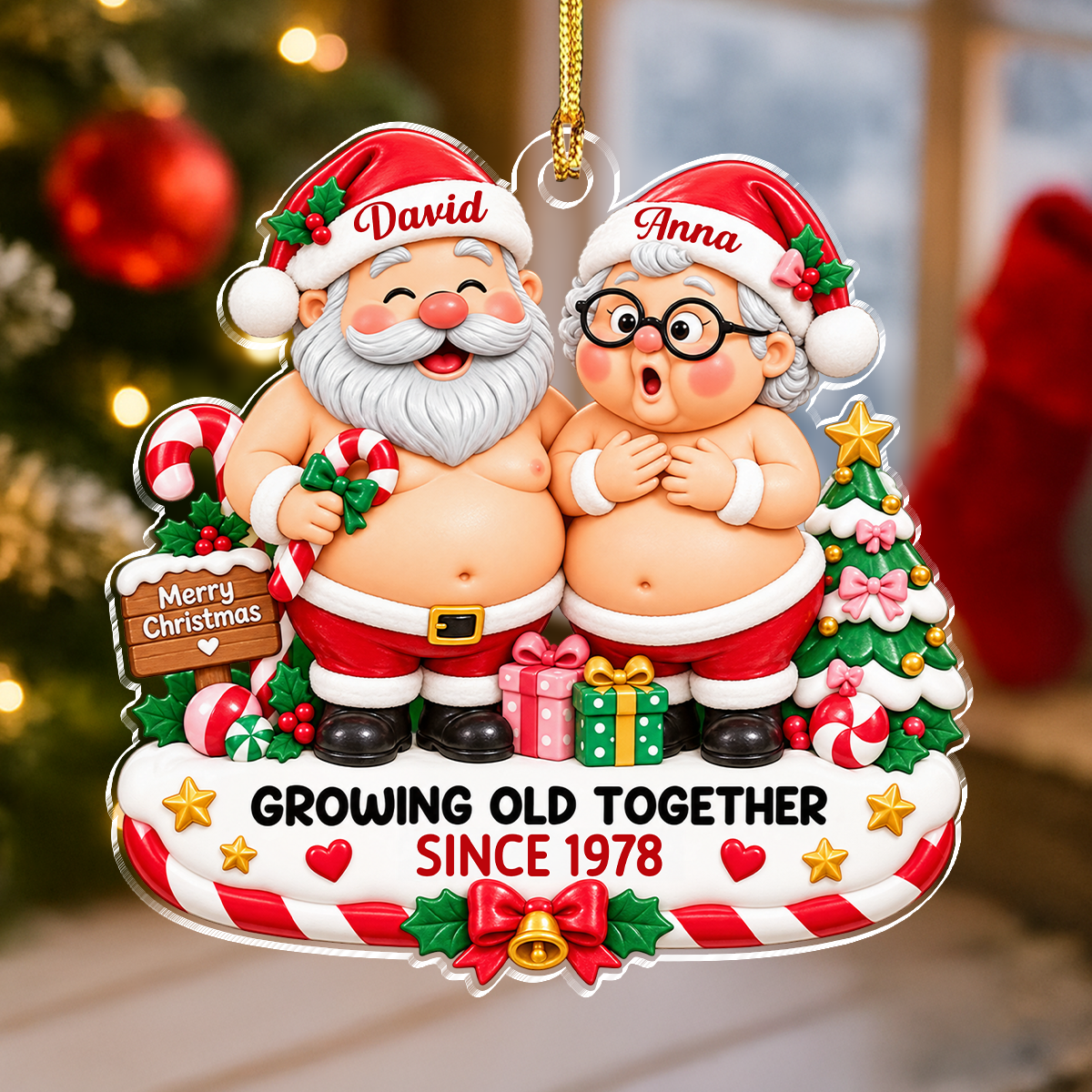 Custom Funny Growing Old Together Acrylic Couple Christmas Ornament Gift For Husband, Wife LM32 670187