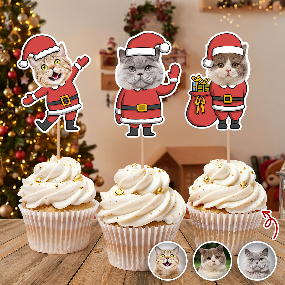 Custom Funny Cat Photo Christmas Cupcake Toppers Xmas Decor TH10 894769
