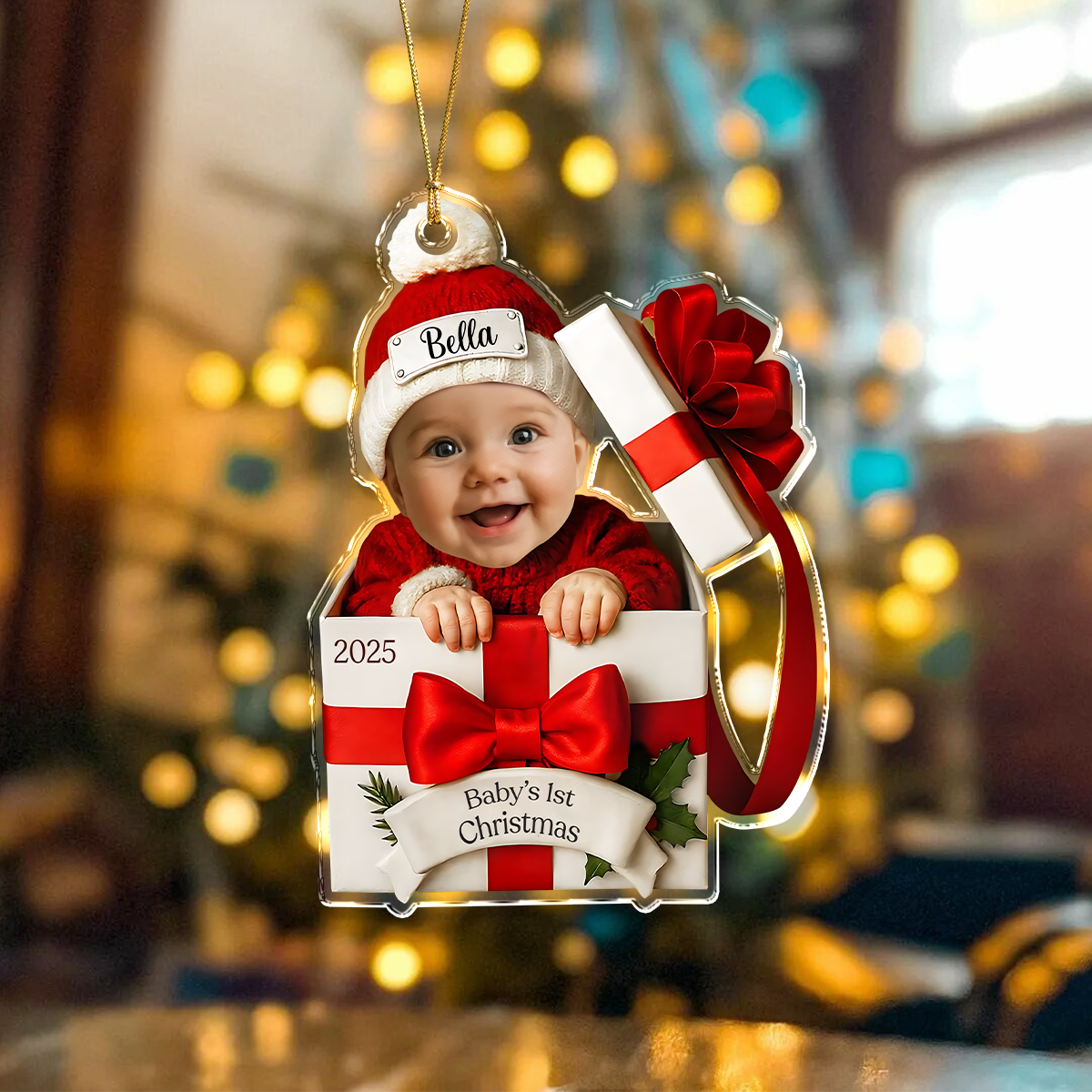 Custom Photo Baby Christmas Gift Box 2D Flat Acrylic Ornament LM32 897211