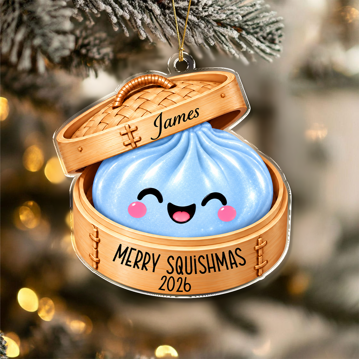 Custom Name Merry Squishmas Glitter Rainbow Dumpling Acrylic Ornament, Cute Christmas Keepsake TH10 171431