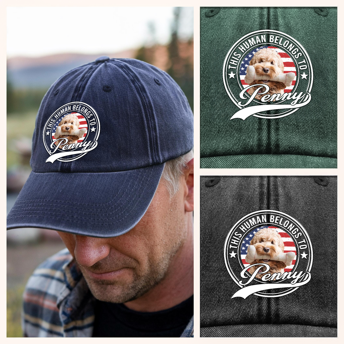 Custom Photo Human Belongs To Dog Cat Pet Washed Denim Baseball Cap HA75 892464