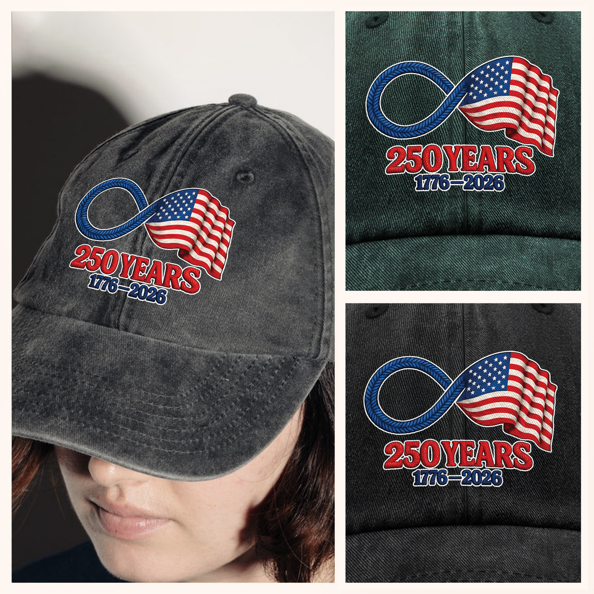 USA 250 Years Infinity Freedom American Flag Washed Denim Baseball Cap LM32 899307