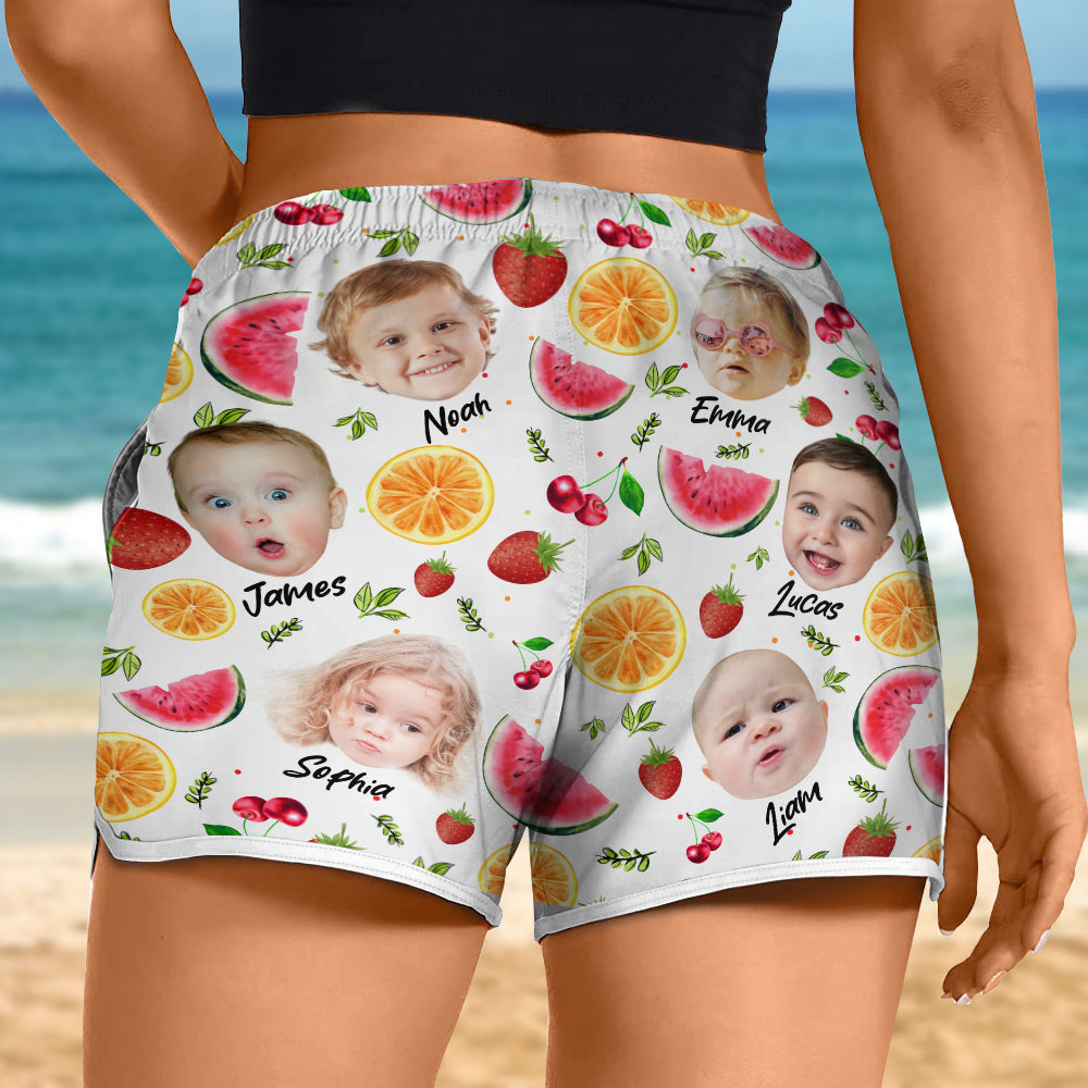 Custom Cute Pet Face Watercolor Tropical Summery Women's Beach Short CH07 896038