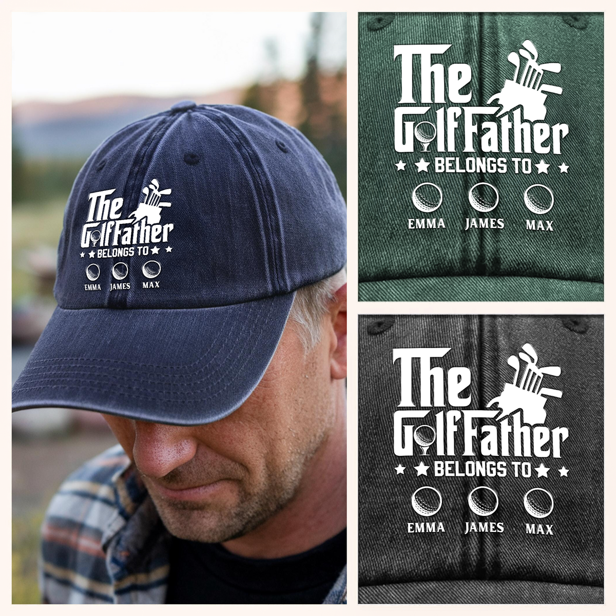 Personalized The Golffather Washed Denim Baseball Cap HA75 897098
