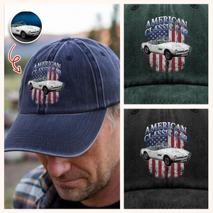 Custom Car Photo USA Flag Washed Denim Baseball Cap CH07 896514