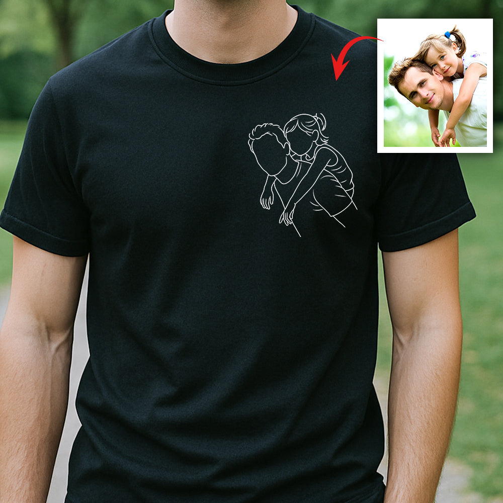 Custom Dad And Kids Portrait Photo Drawing Style Family Dark Shirt Gift For Father's Day, Birthday Gifts HO82 893988