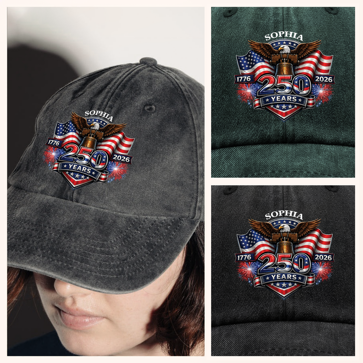 Custom Name 250 Years Of America 1776-2026 Patriotic Washed Denim Baseball Cap TH10 169639
