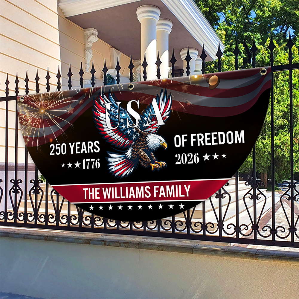 Custom Family Name 250 Years Of Freedom Patriotic Eagle Non-pleated Fan Flag HO82 901310